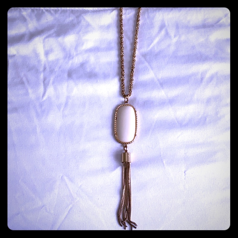 Long white tassel necklace